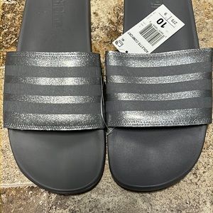 NWT Adidas Adilette Comfort - Silver Sparkle Slides / Sandals Sz 10